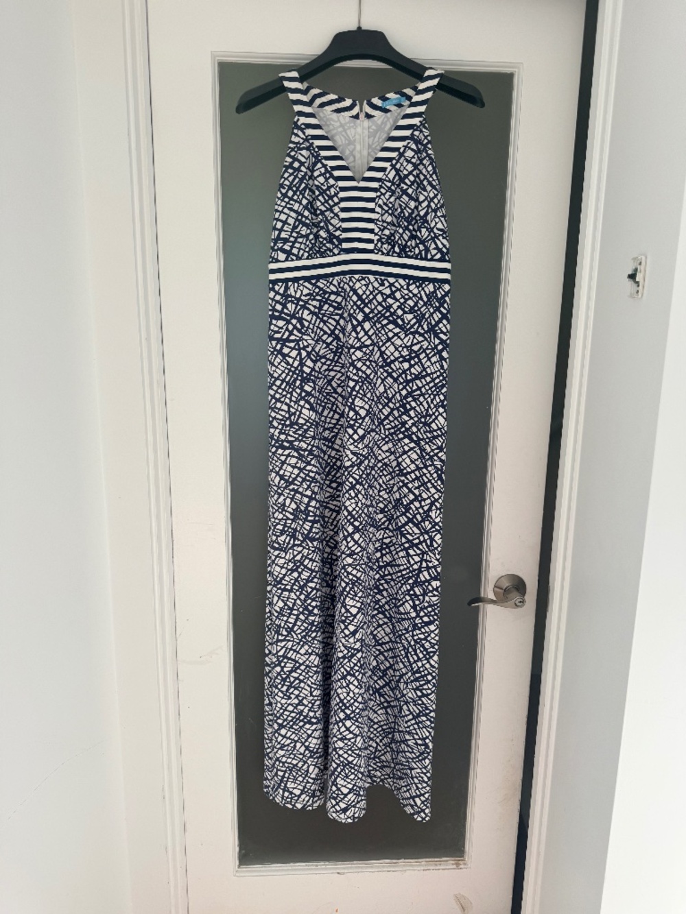 J. McLaughlin Navy White Abstract Catalina Cloth Maxi Dress Size S